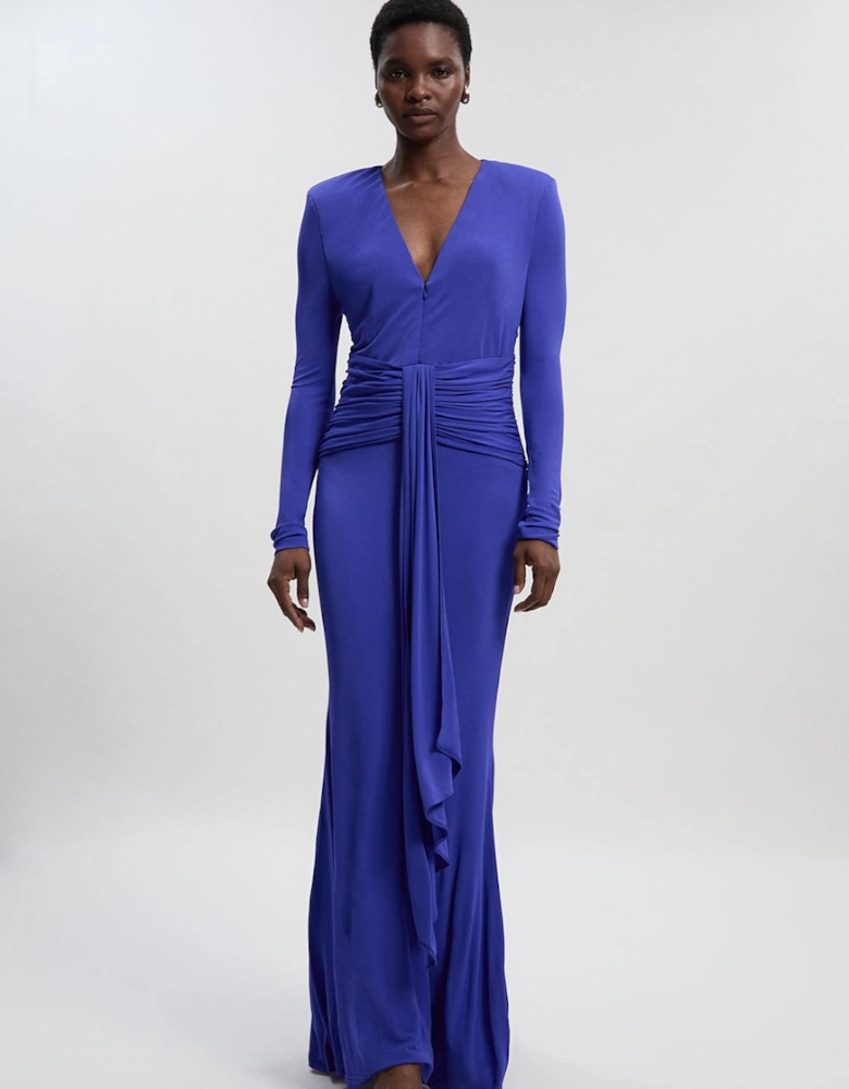 Petite Premium Stretch Crepe Jersey V Neck Zip Detail Maxi Dress