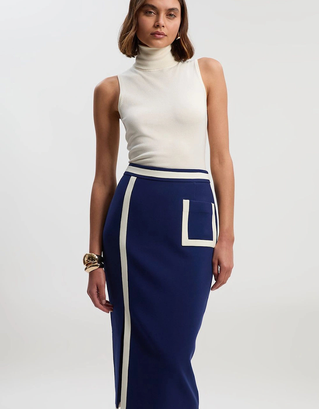 Petite Compact Stretch Tipped Tailored Pencil Skirt, 2 of 1