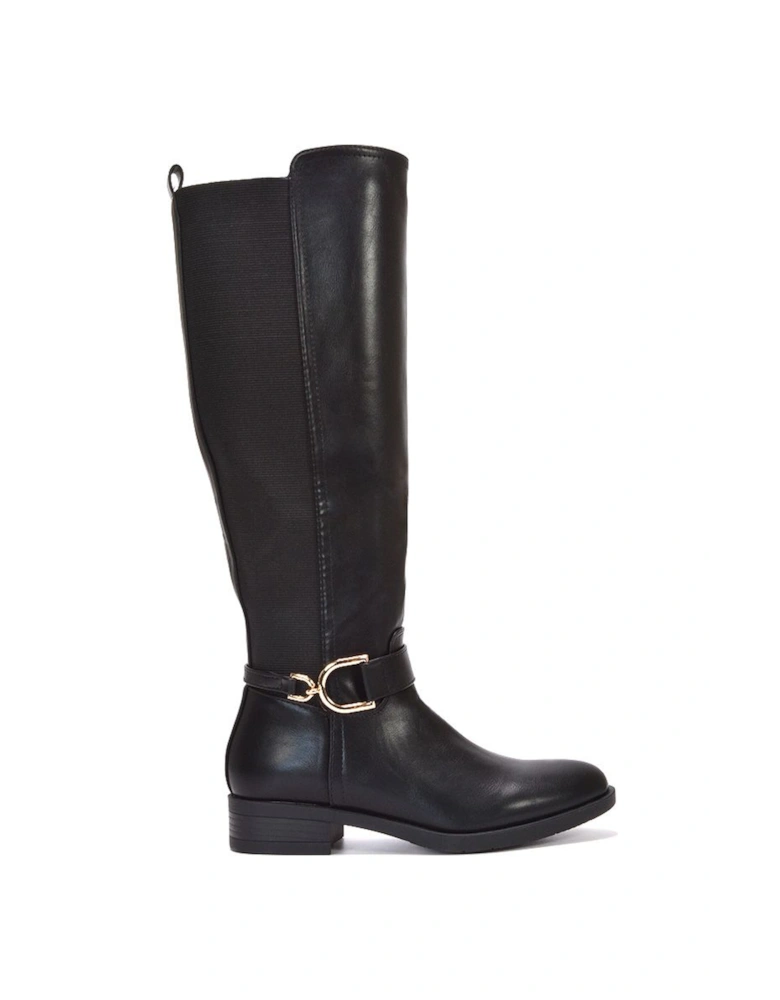 'Tracey' Flat Low Heel Elasticated Calf Knee High Boots