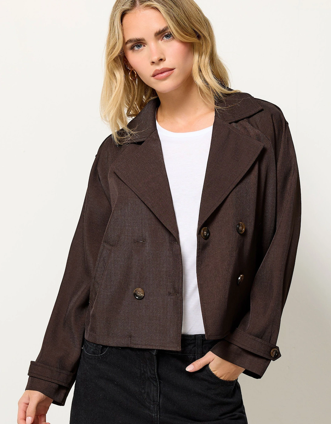 Petite Cropped Trench Duster Coat, 2 of 1