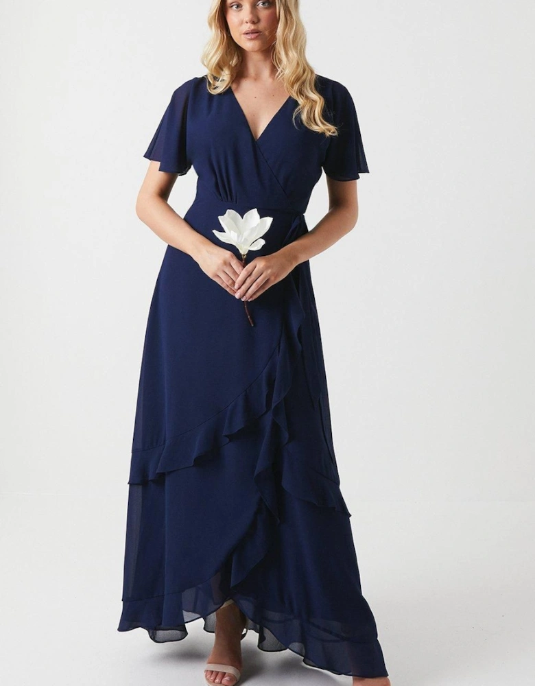 Kimono Sleeve Ruffle Chiffon Maxi Bridesmaid Dress