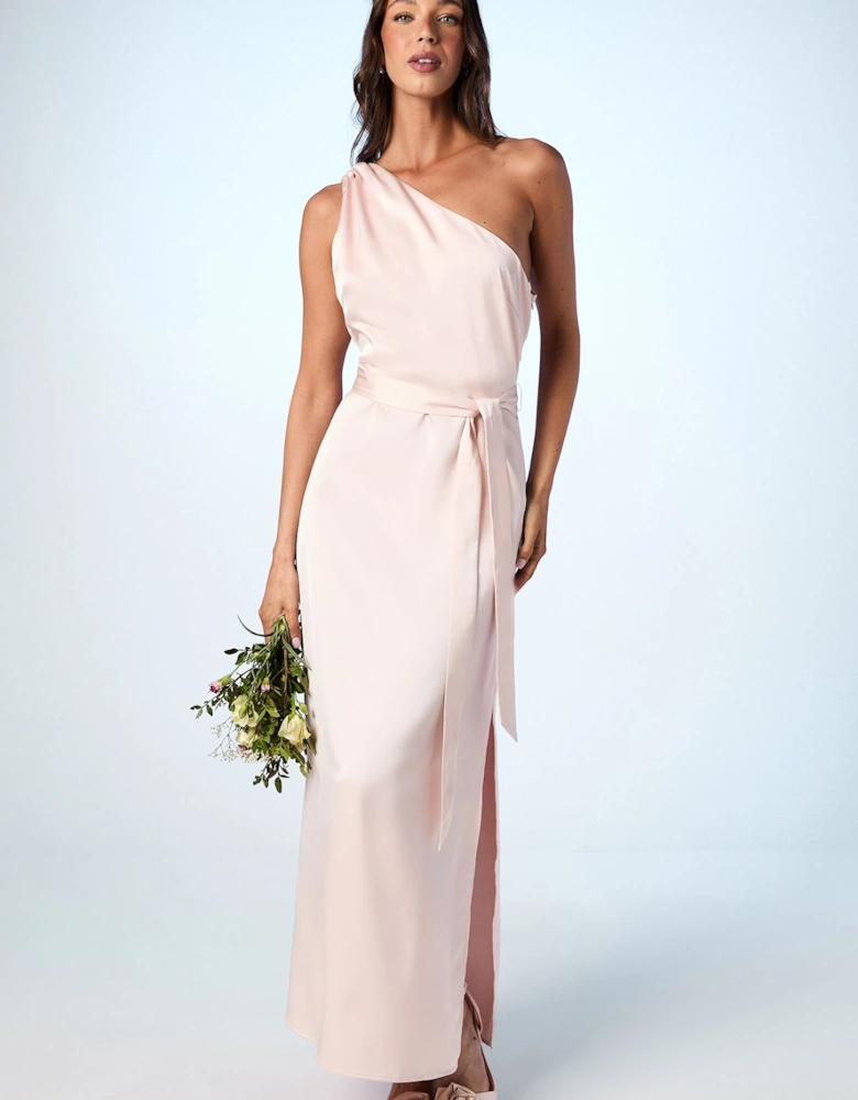 One Shoulder Satin Maxi Bridesmaid Dress
