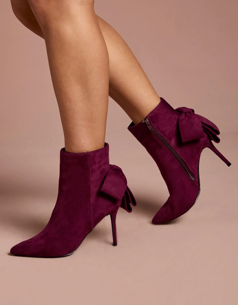 Camilla Faux Suede Bow Back Stiletto High Heeled Ankle Boots
