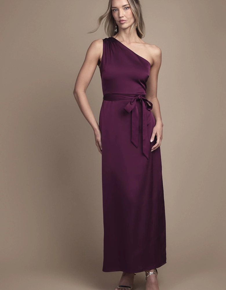 One Shoulder Satin Maxi Bridesmaid Dress