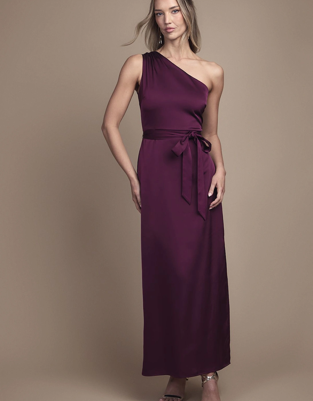 One Shoulder Satin Maxi Bridesmaid Dress, 2 of 1