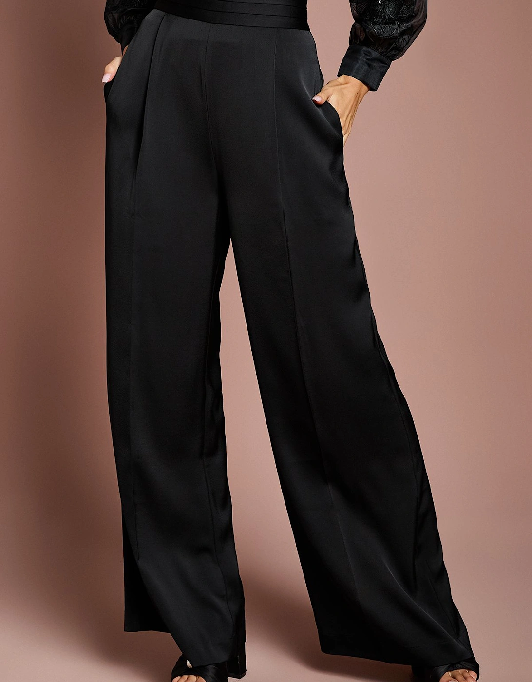 Lisa Tan Satin Trim High Waist Trouser, 2 of 1