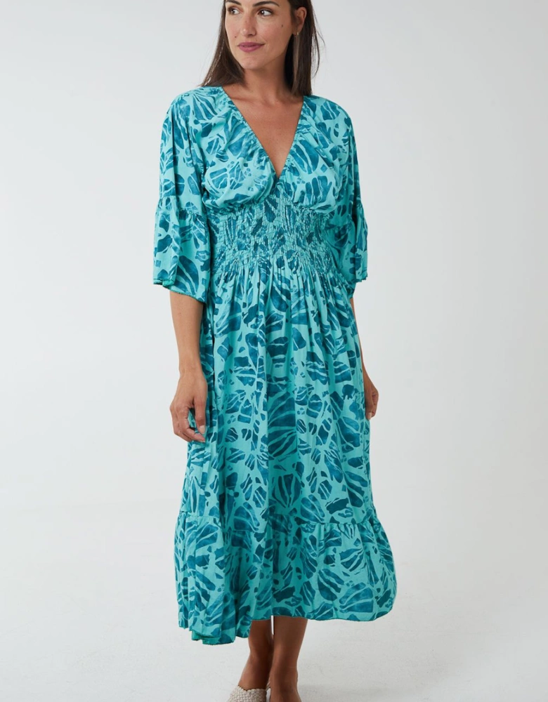 Shirred Bodice Midi Dress