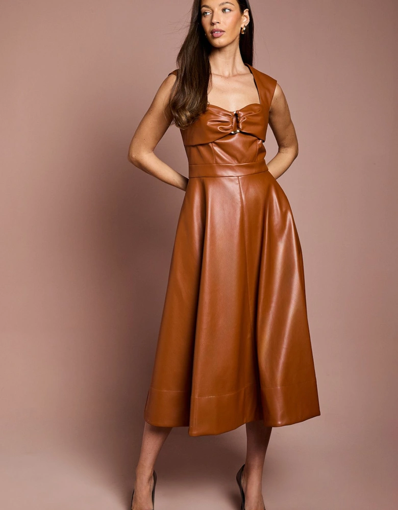 Sweetheart PU Full Skirted Midi Dress