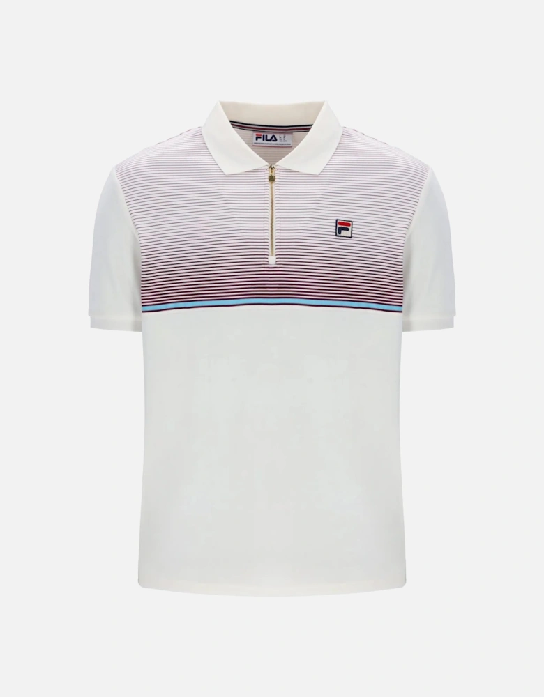 Paco Zip Stripe Velour Polo Shirt Gardenia/Fig/Milky Blue