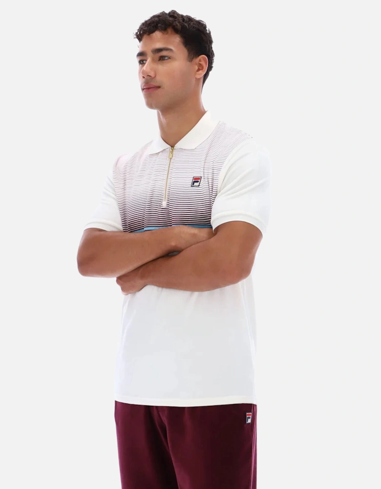 Paco Zip Stripe Velour Polo Shirt Gardenia/Fig/Milky Blue