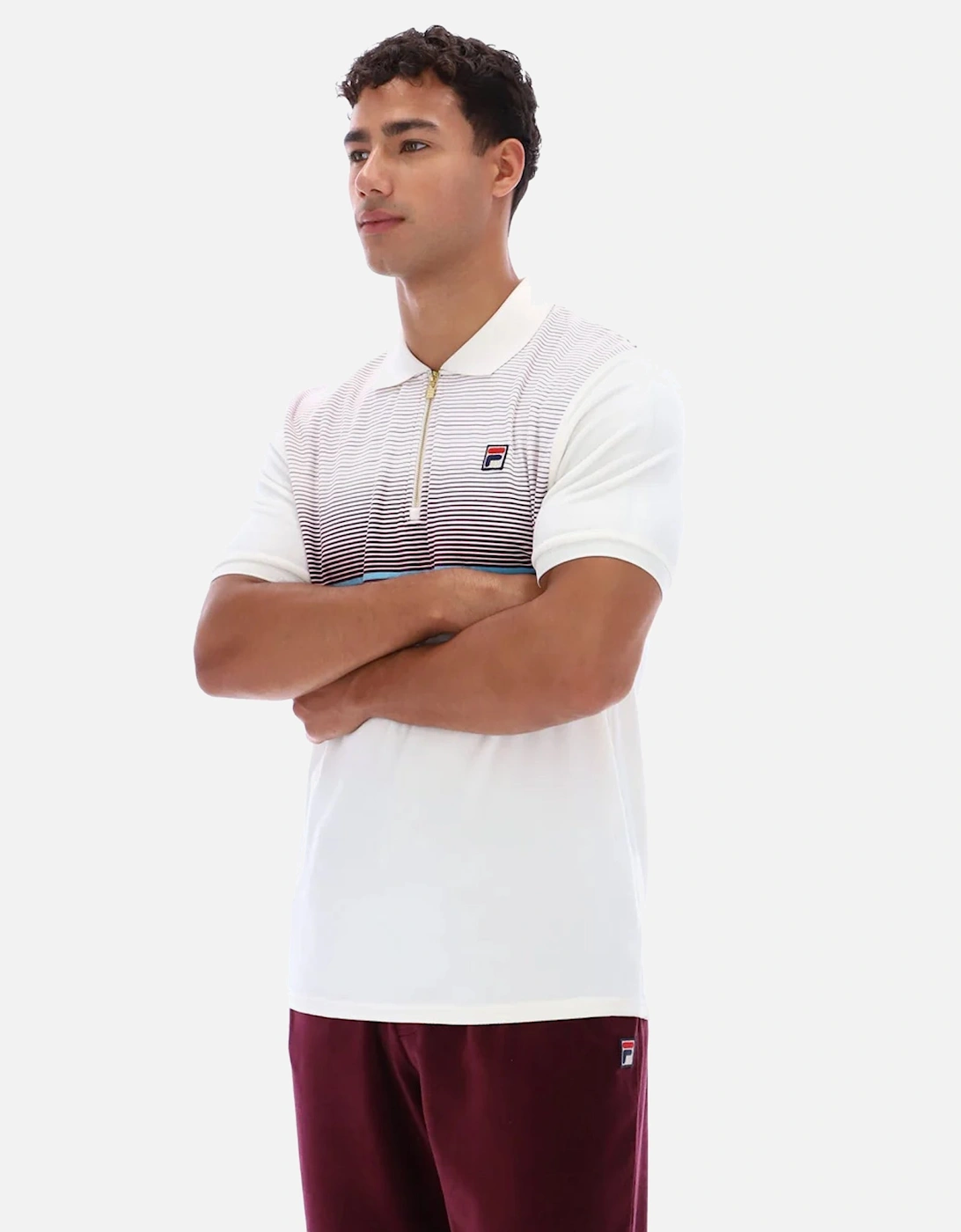 Paco Zip Stripe Velour Polo Shirt Gardenia/Fig/Milky Blue