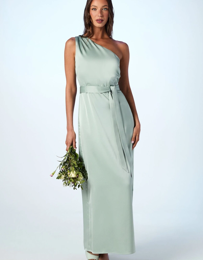 One Shoulder Satin Maxi Bridesmaid Dress