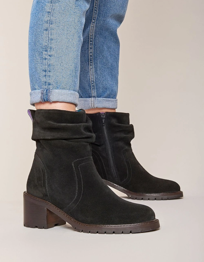 'Opie' Ruched Suede Heeled Ankle Boots