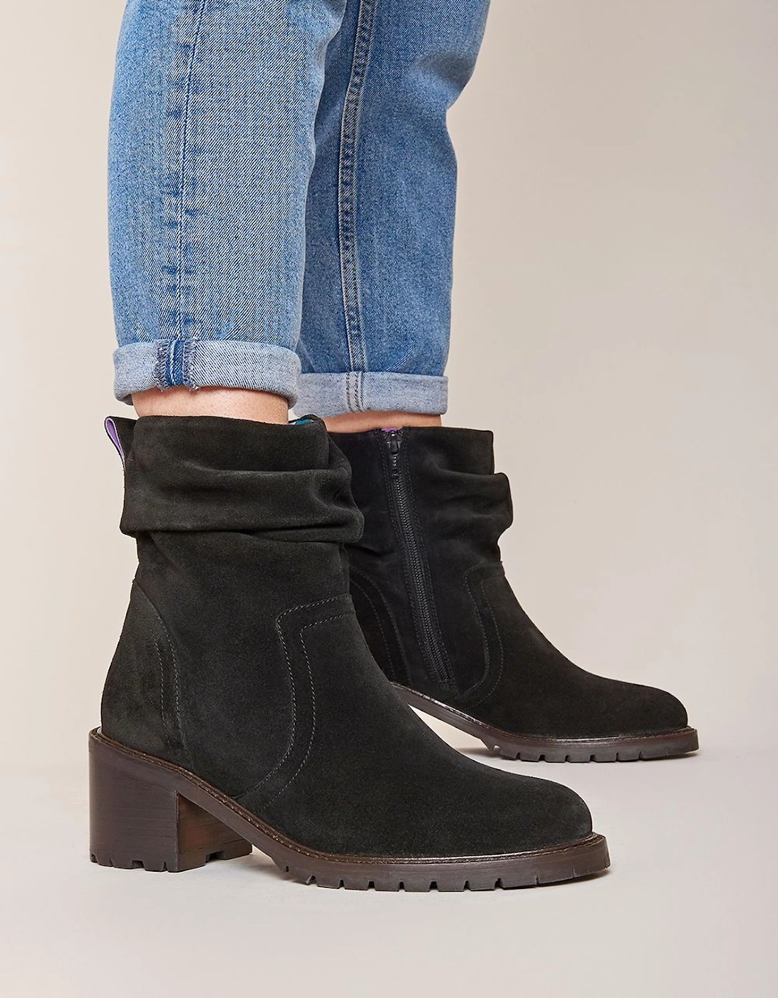 'Opie' Ruched Suede Heeled Ankle Boots, 2 of 1