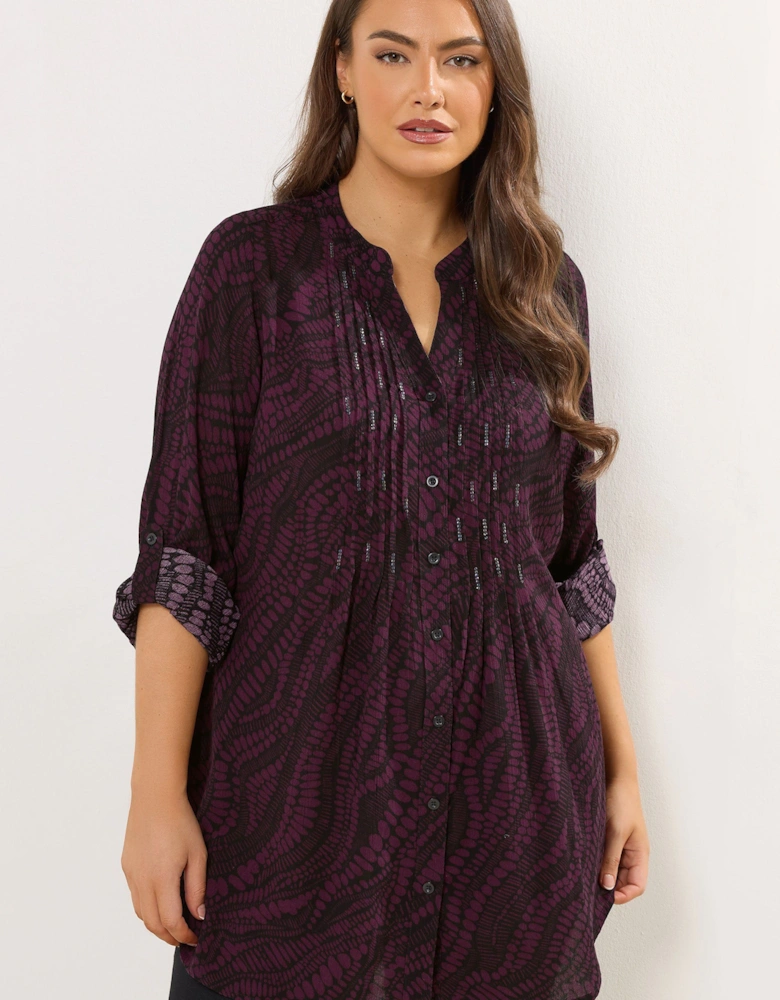 Abstract Print Pintuck Blouse