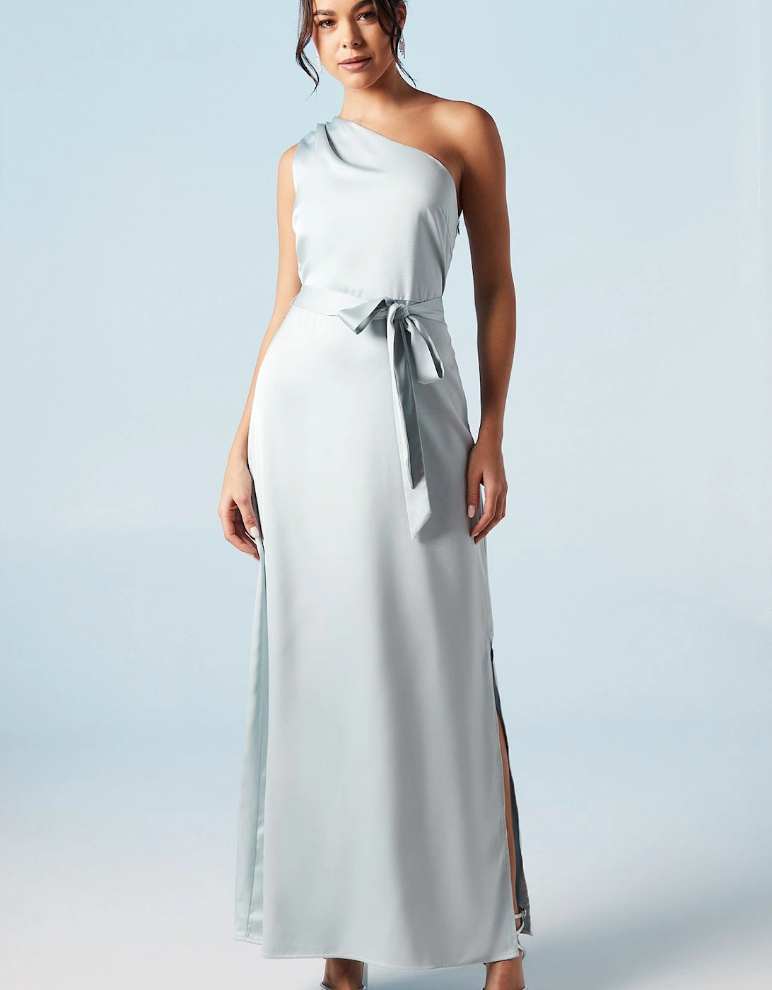 One Shoulder Satin Maxi Bridesmaid Dress, 2 of 1