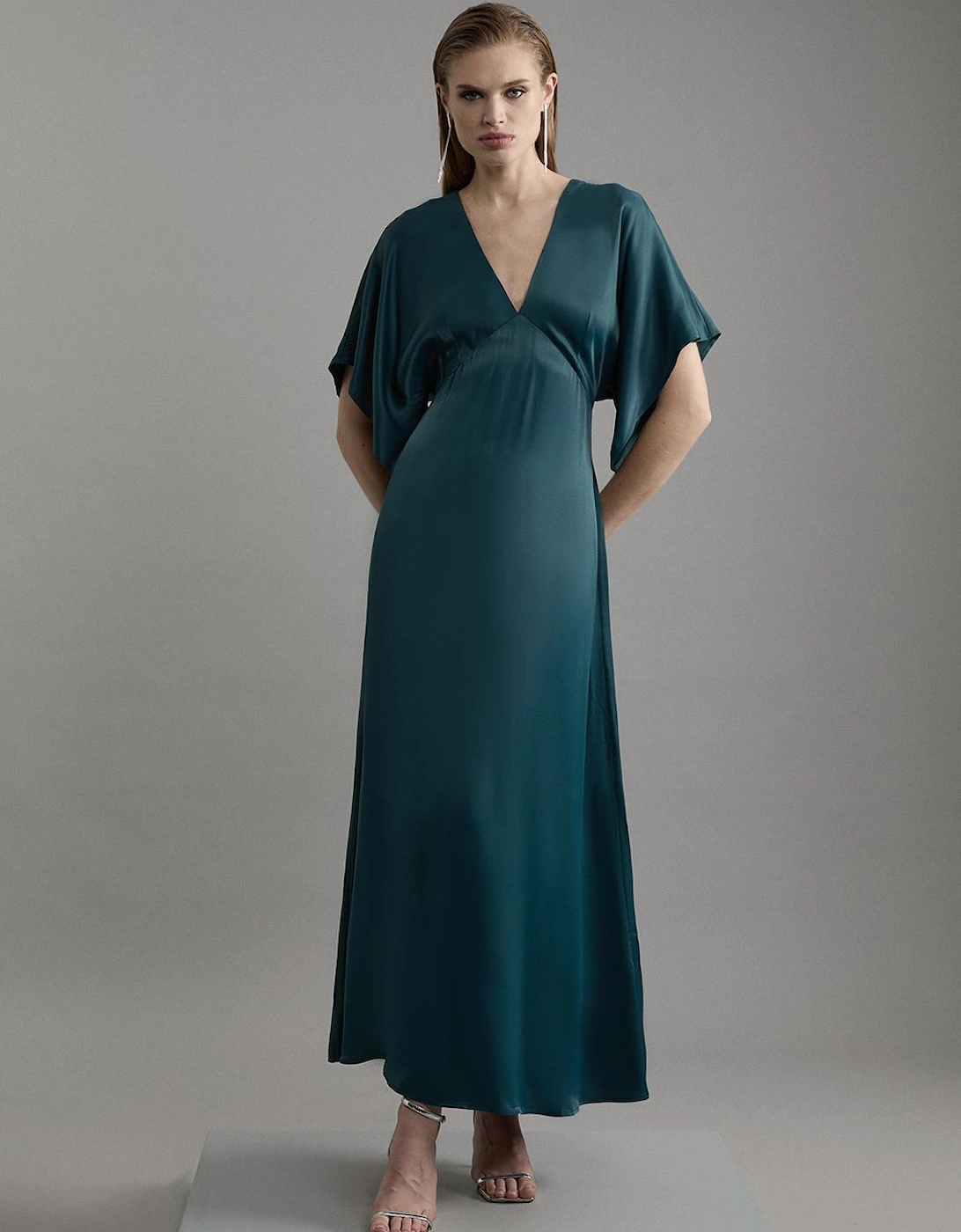 Satin Angel Sleeve Woven Maxi Dress, 2 of 1