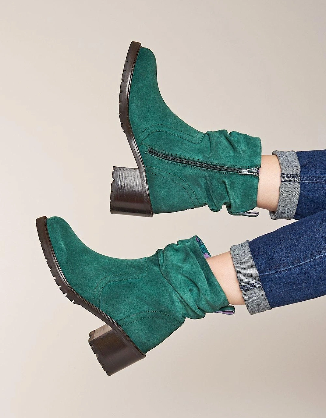 'Opie' Ruched Suede Heeled Ankle Boots, 2 of 1