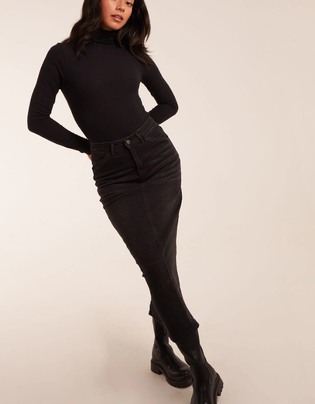 Mid Rise Denim Midi Skirt, 2 of 1