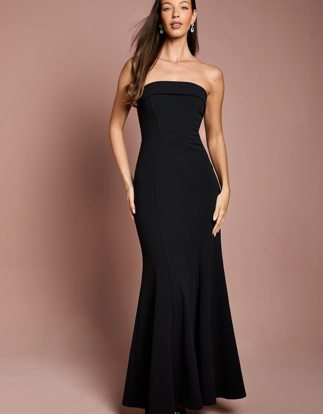 Bandeau Fitted Crepe Fishtail Maxi Dress, 2 of 1