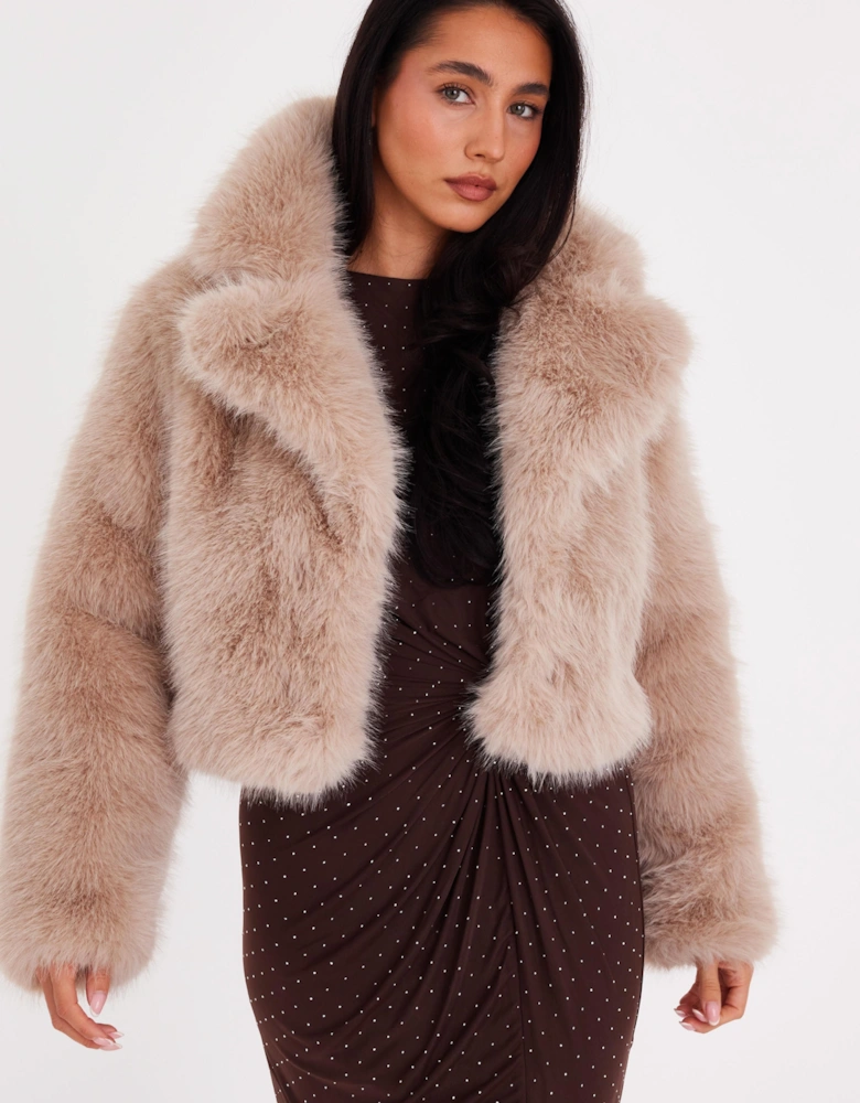 Stone Faux Fur Cropped Jacket