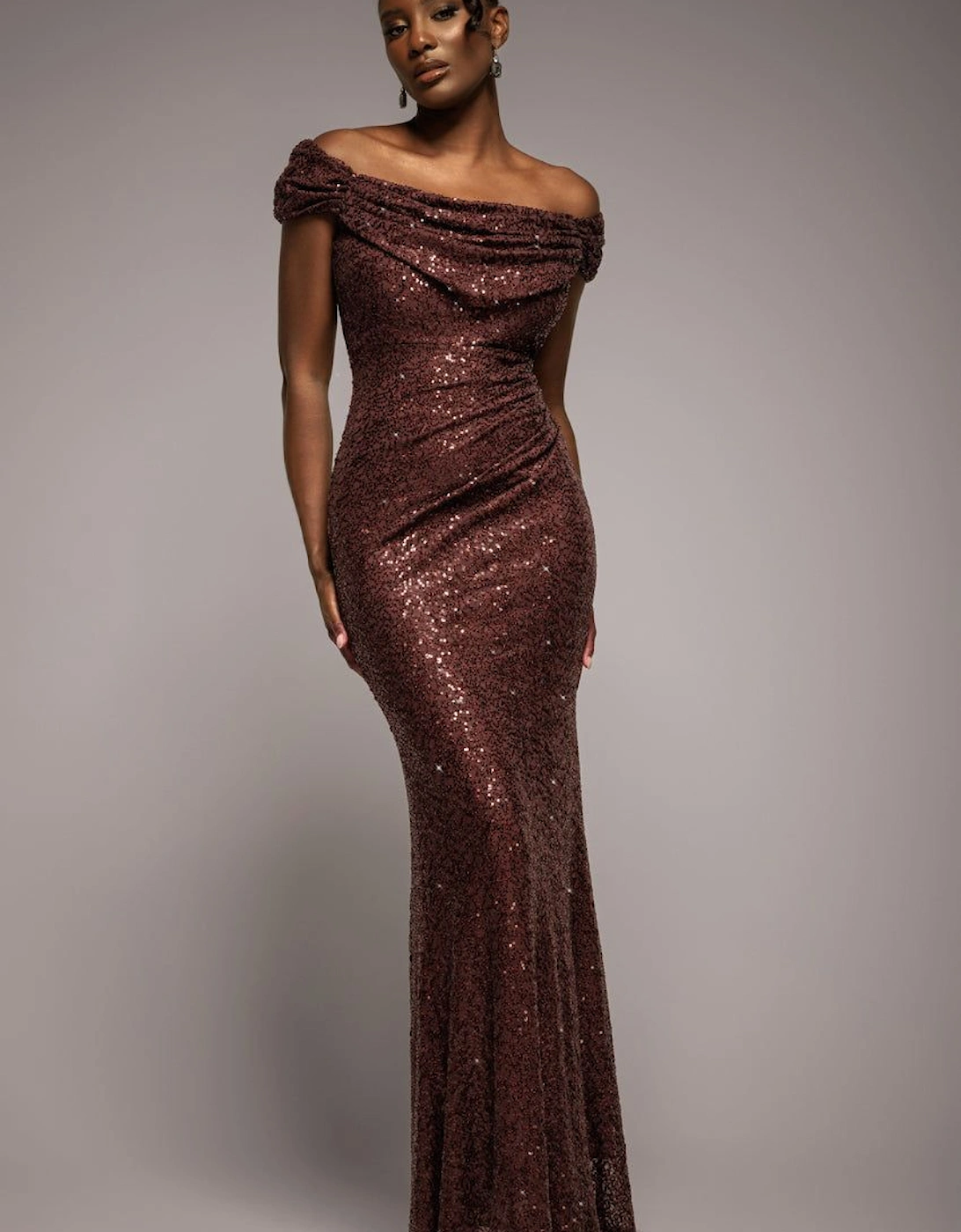 Cap Sleeve Iridescent Sequin Cowl Maxi Dress, 2 of 1