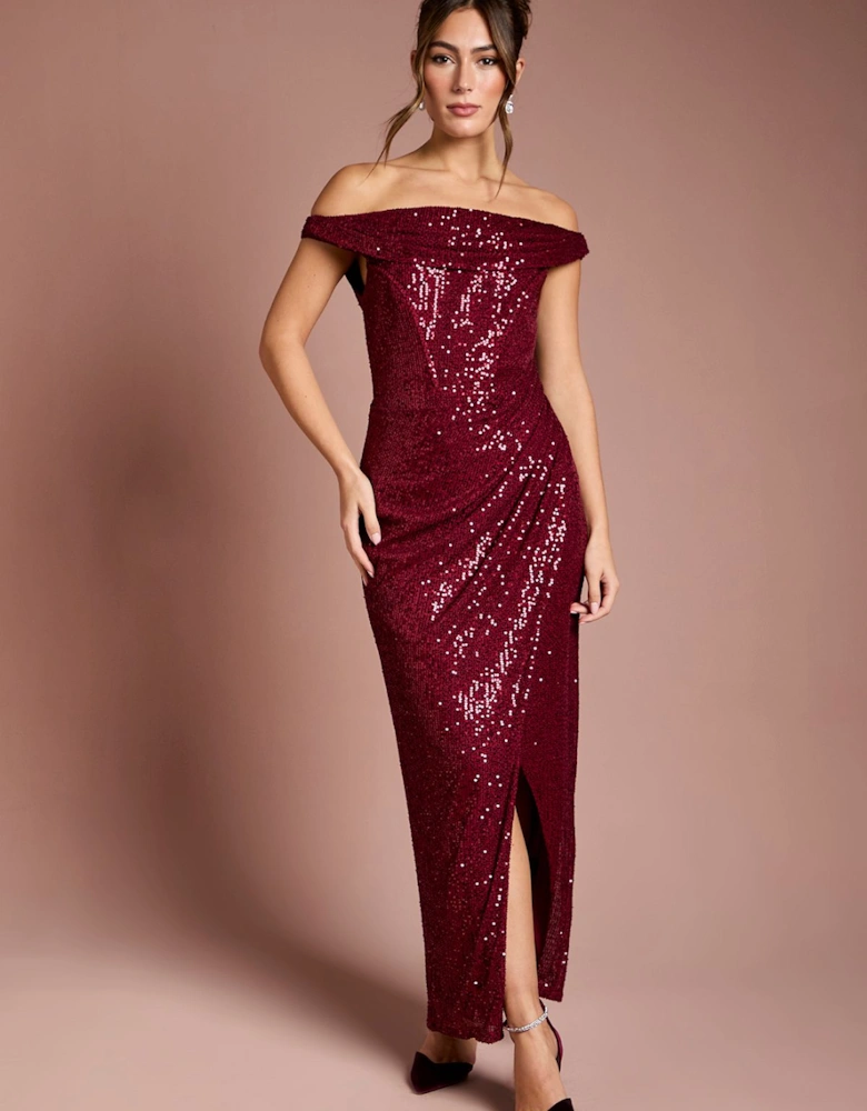 Sequin Bardot Maxi Dress