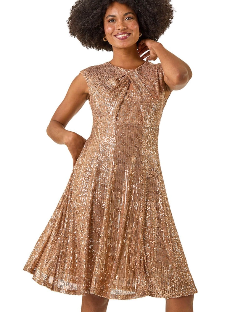 Sequin Twist Front Stretch Dress