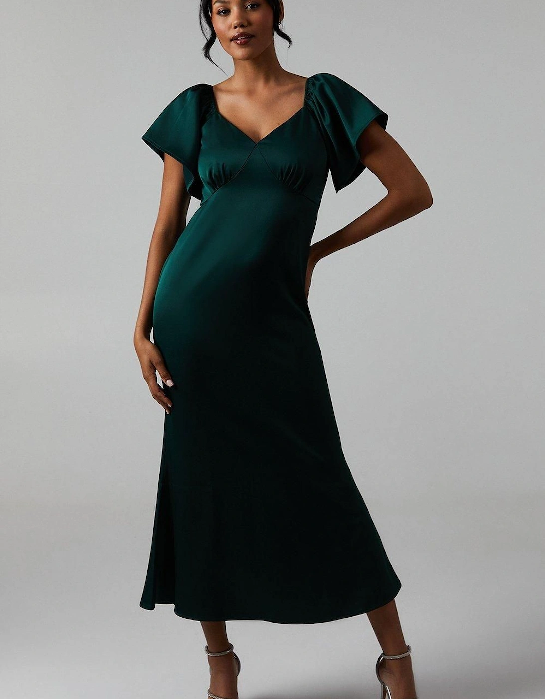 Angel Sleeve Satin Bridesmaid Midi Dress, 2 of 1