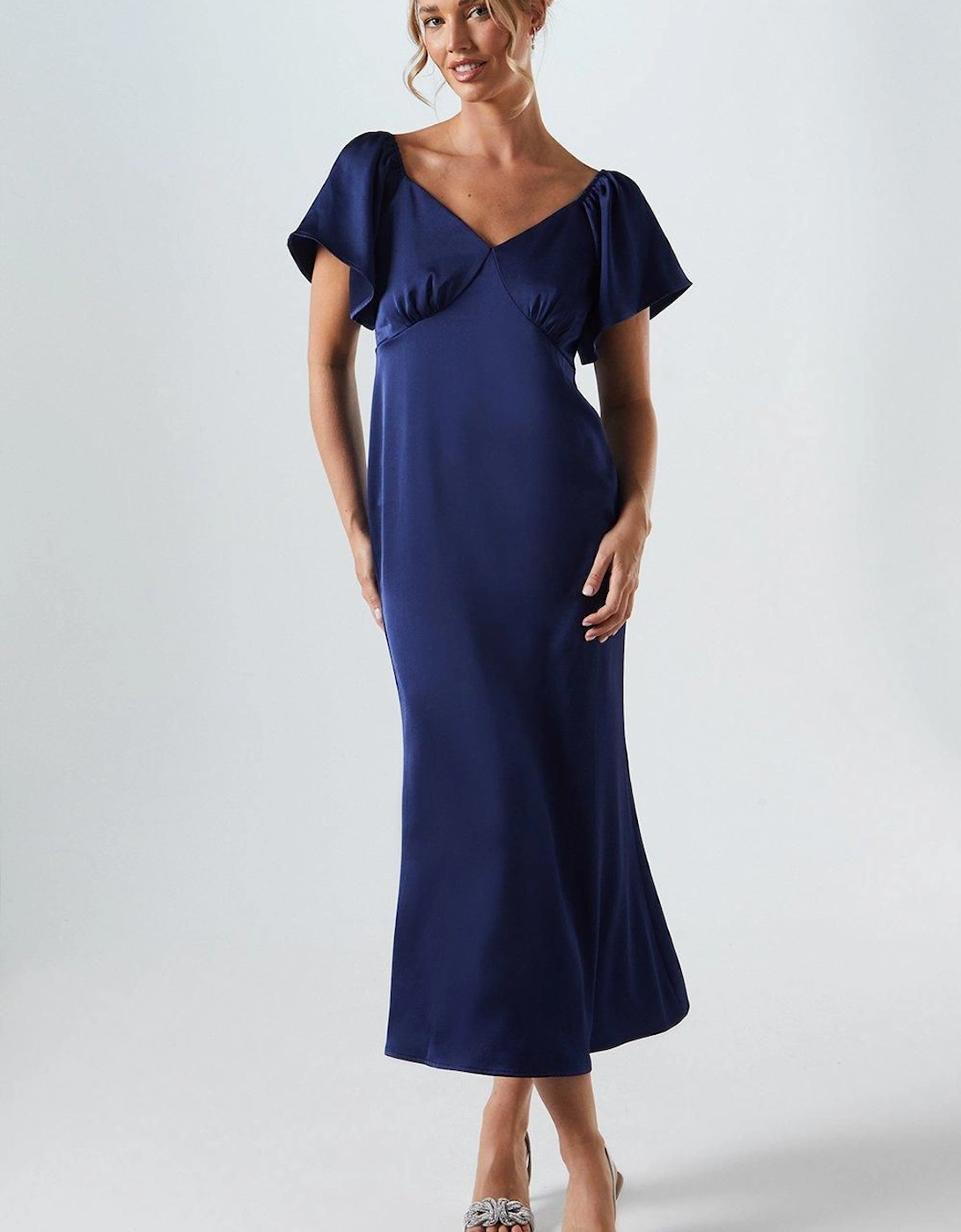 Angel Sleeve Satin Bridesmaid Midi Dress, 2 of 1