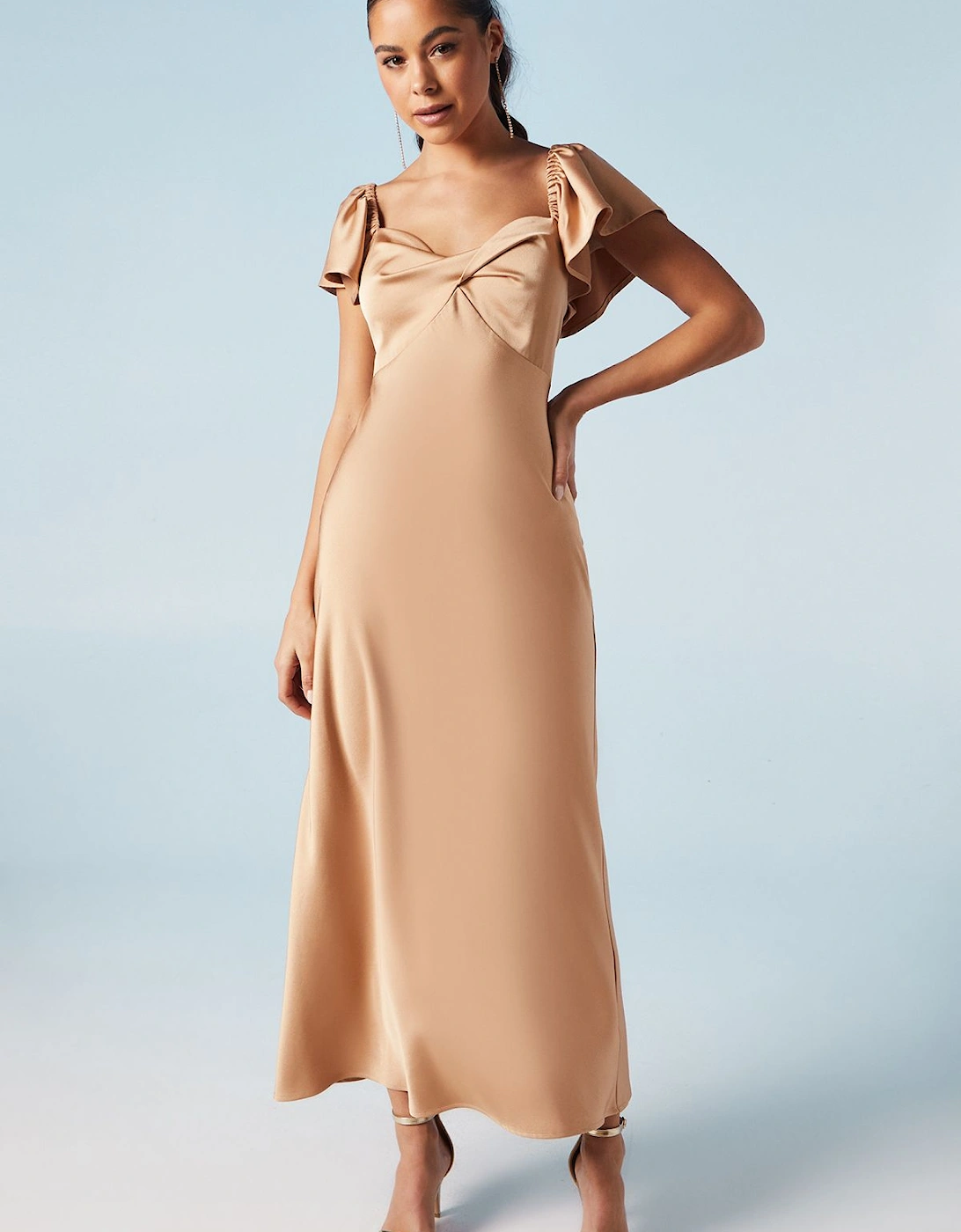 Twist Front Angel Sleeve Bridesmaid Dress, 2 of 1