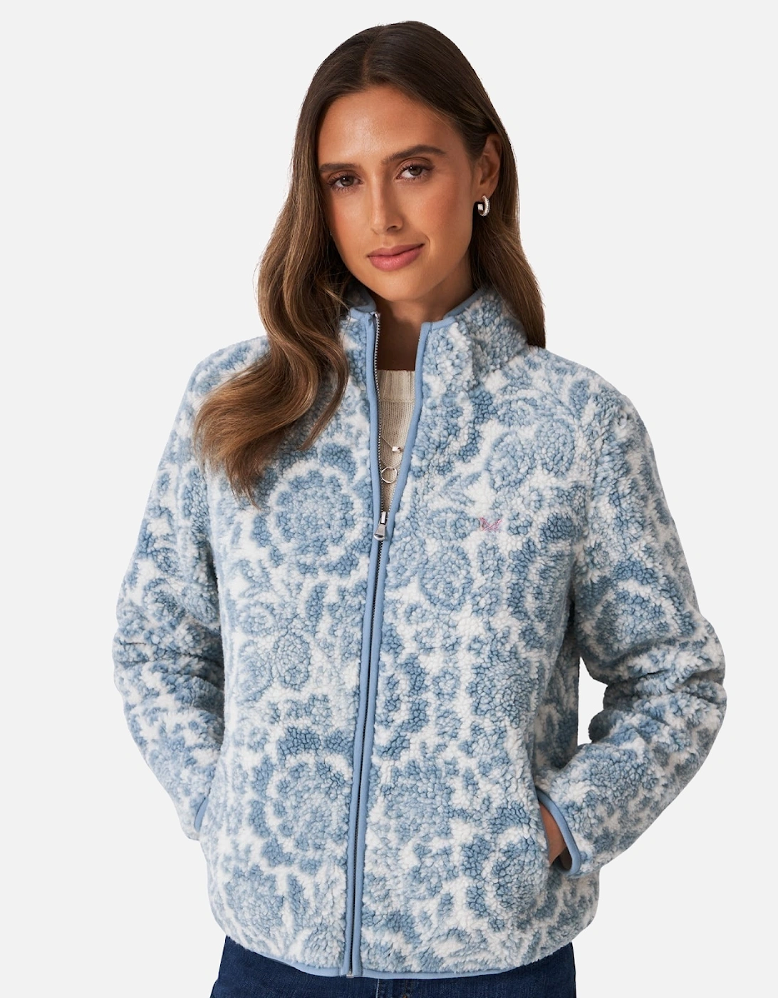 Womens Boucle Bonded Zip Through Half Zip Fleece, 2 of 1