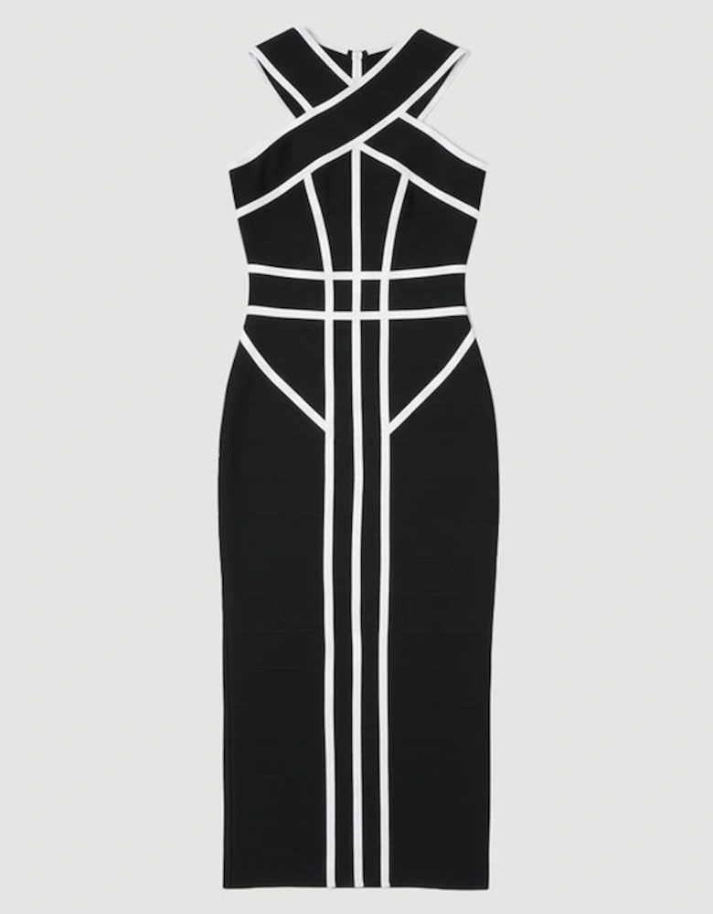Bandage Knit Contrast Cross Front Dress