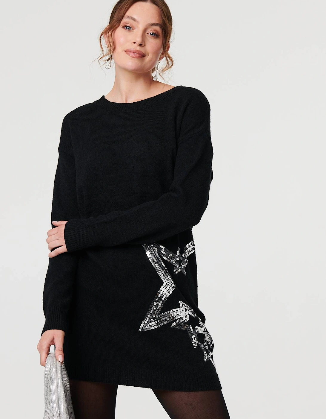 Sequin Star Long Sleeve Knit Short Dress, 2 of 1