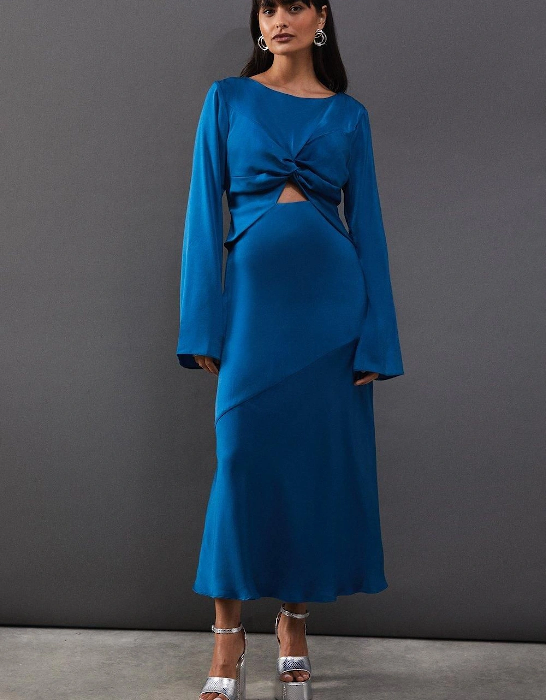 Satin Twist Front Bias Midi Dress, 2 of 1