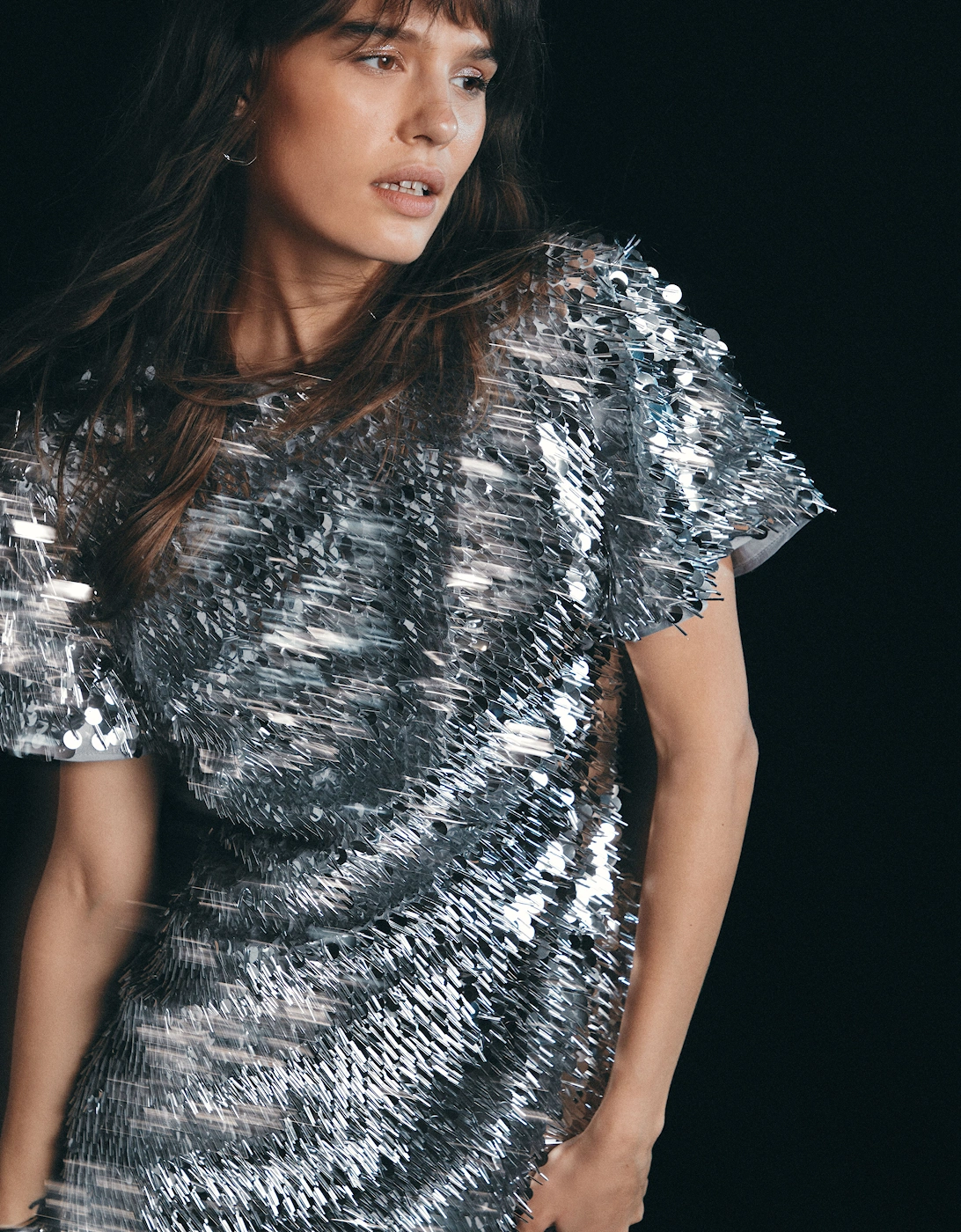 Premium Dense Sequin Extreme Shoulder Midi Dress, 2 of 1