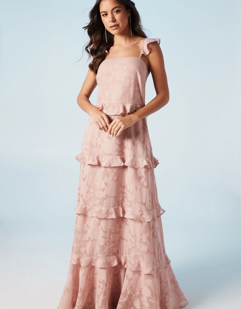 Rose Georgette Square Neck Bridesmaid Dress