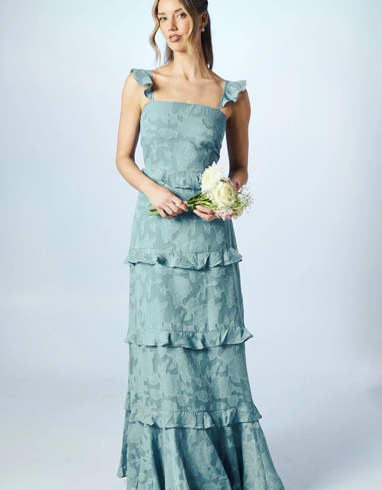 Rose Georgette Square Neck Bridesmaid Dress