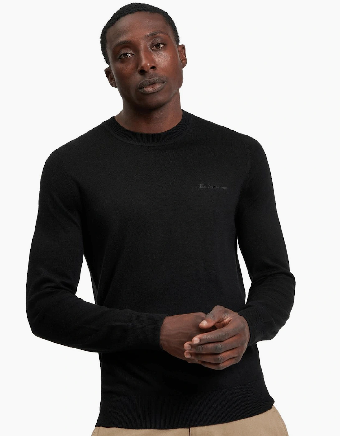 Ben Sherman Men's Black Merino Crew Neck Knitwear Jumper - Size 42