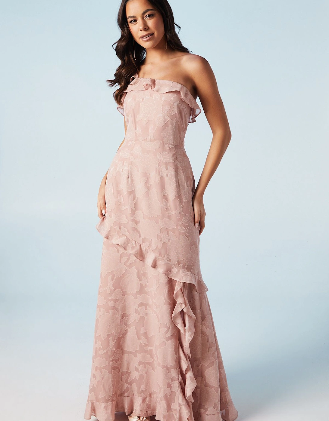 Rose Georgette One Shoulder Maxi Bridesmaid Dress, 2 of 1