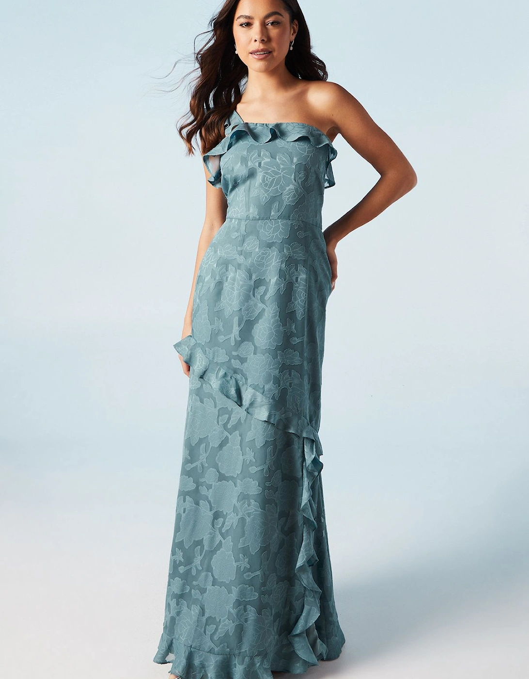 Rose Georgette One Shoulder Maxi Bridesmaid Dress, 2 of 1