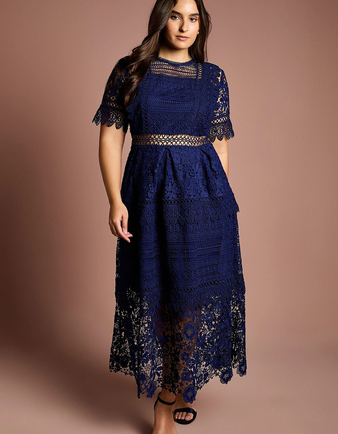 Plus Short Sleeve Lace Midi Dress, 2 of 1