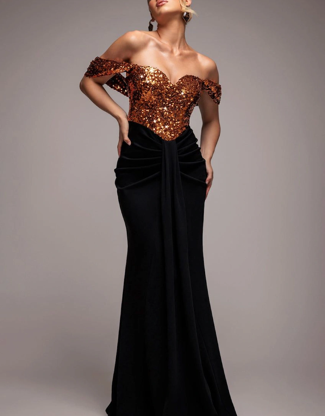 Corset Sequin Wing Bodice Scuba Skirt Maxi Dress, 2 of 1