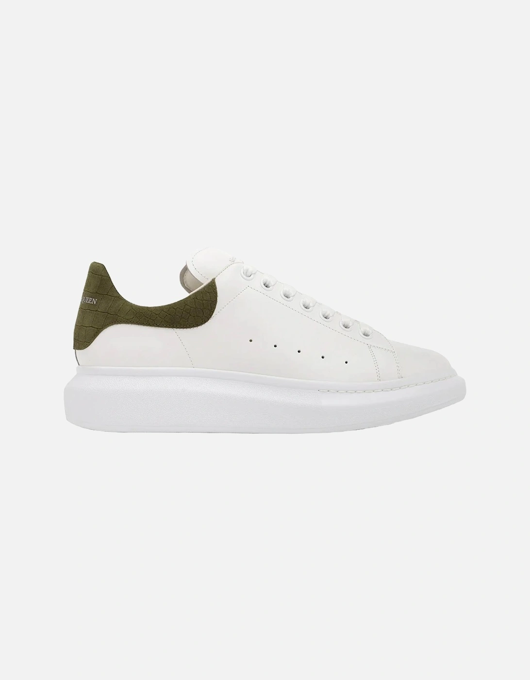 Oversized Leather Trainer in White/Khaki Crocodile, 4 of 3