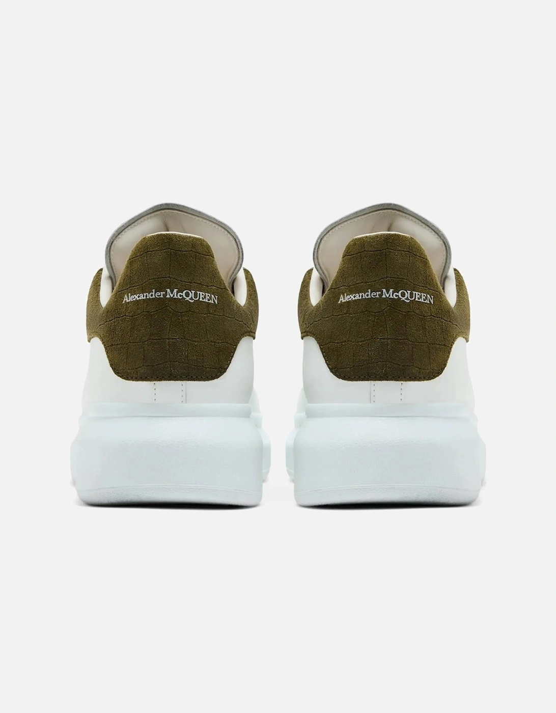 Oversized Leather Trainer in White/Khaki Crocodile