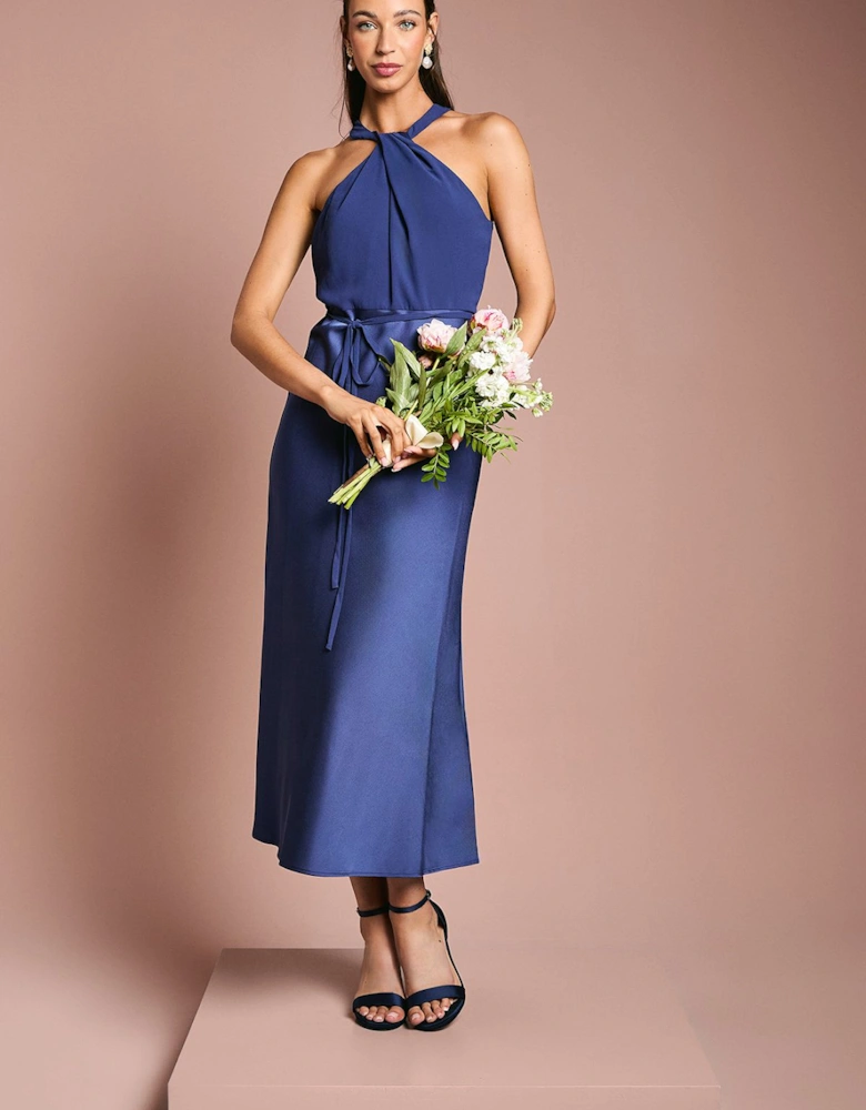 Satin Chiffon Mix Halterneck Bridesmaid Dress