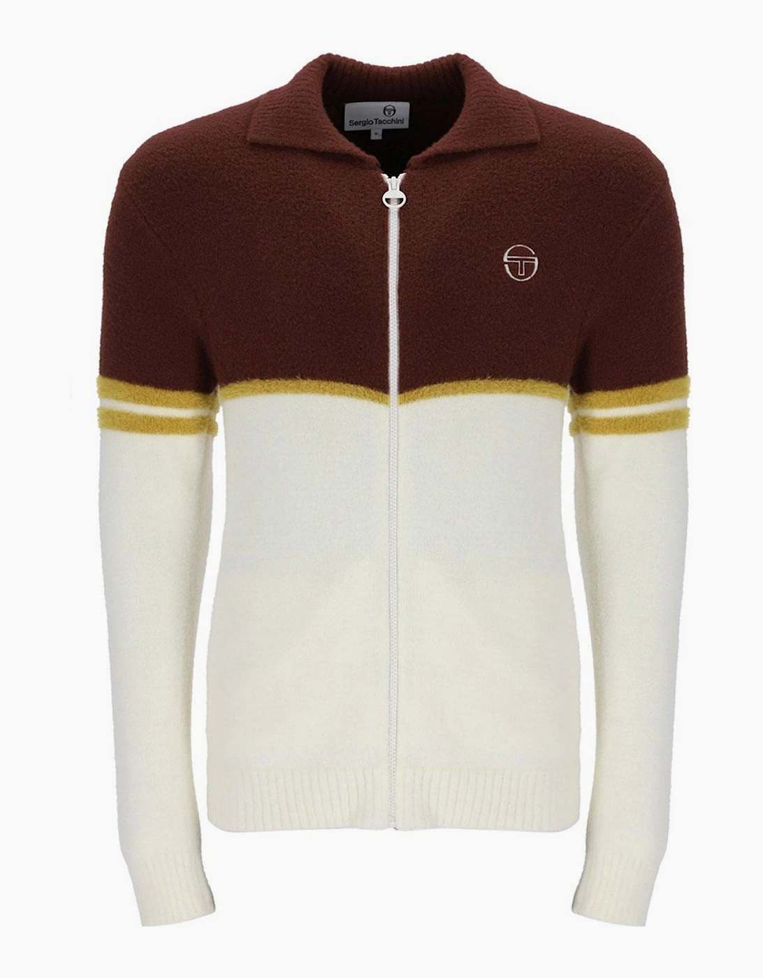 Men's Sergio Tacchini Orion Brushed Knit Track Top Jacket Bitter Chocolate/Gardenia/Wood - White - Size: 42/Regular