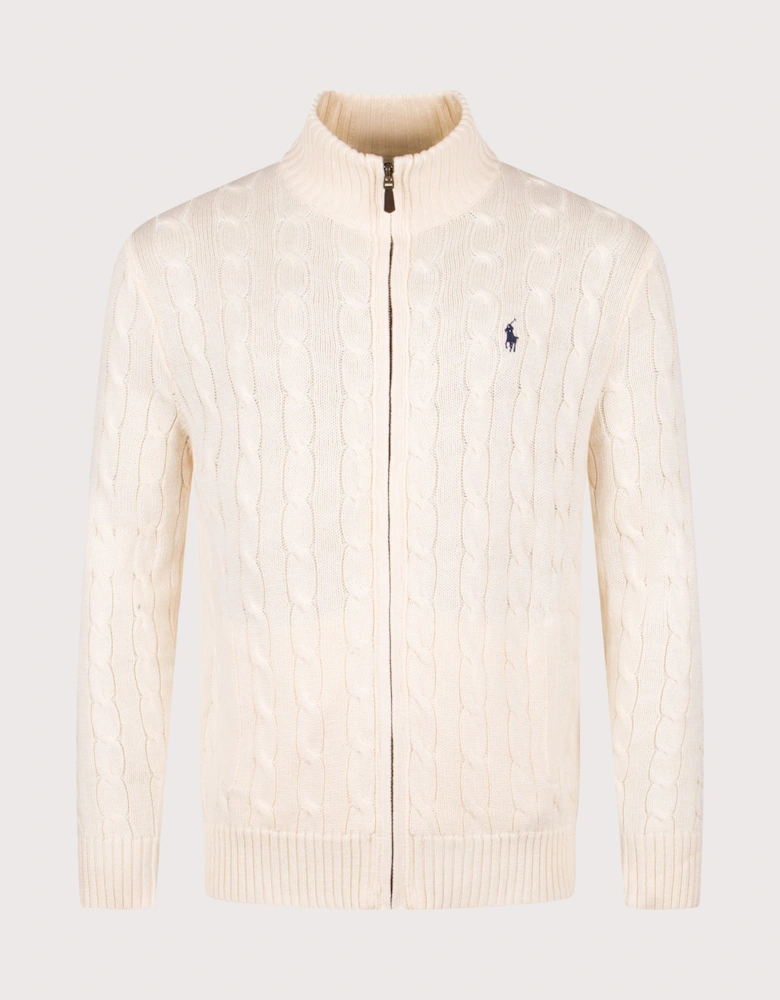 Cable-Knit Cotton Full-Zip Cardigan