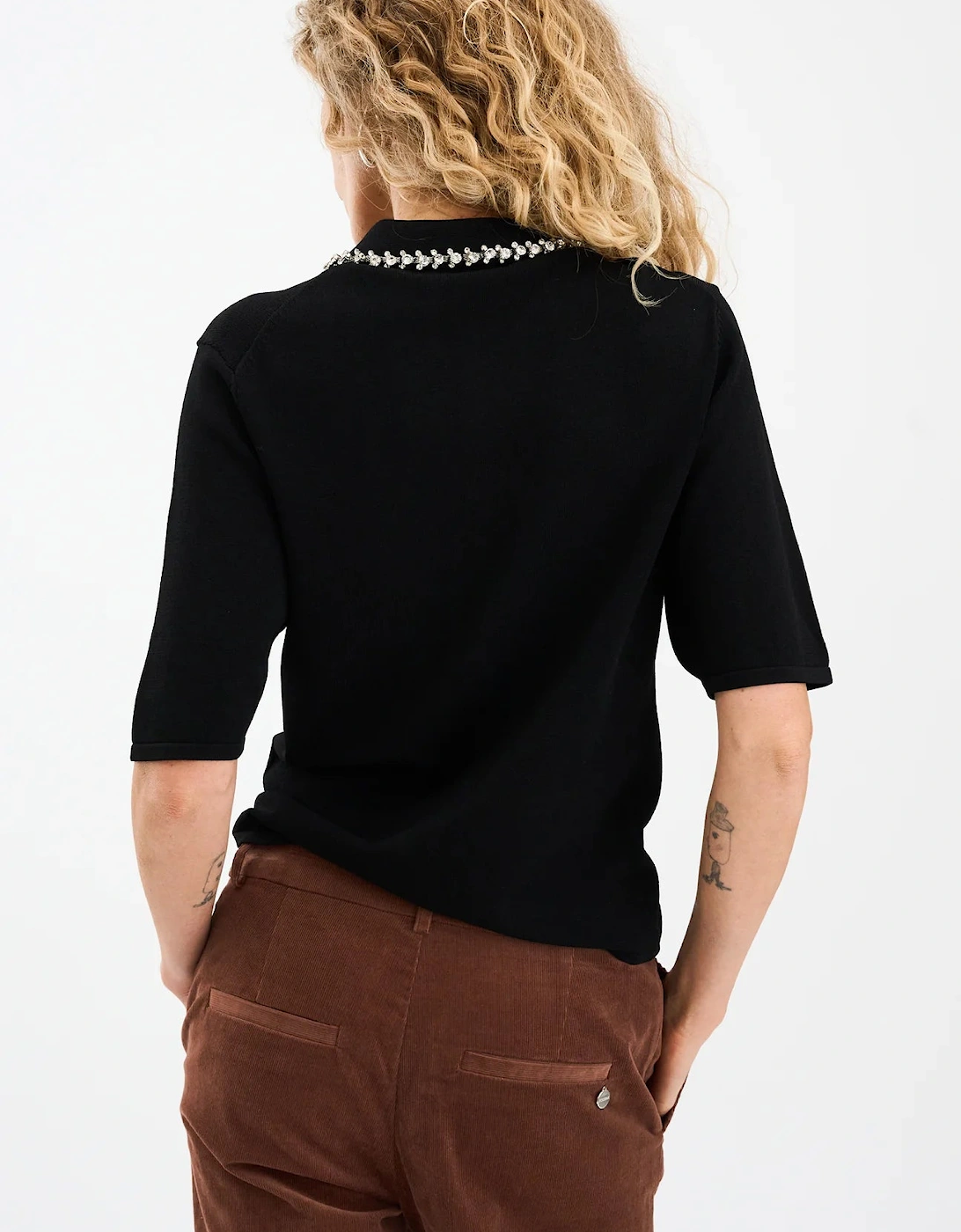 Vigga rhinestone polo knit