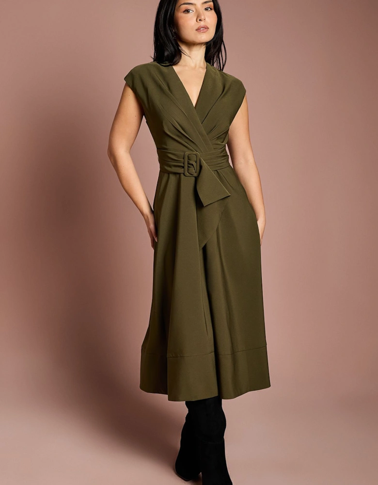 Petite Belted Crepe Dress